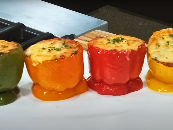 Serving  Roasted Stuffed Bell Peppers photo