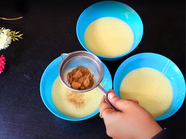 Divide the batter evenly into three separate bowls.