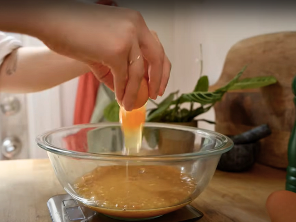 Peach Bread Recipe -  Crack two large eggs into the bowl one at a time.