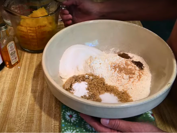 Peach Bread Recipe -  After sifting the flour, add the baking powder and spices.