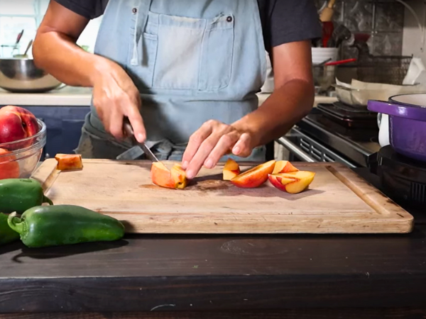 Peach Jalapeño Jam Recipe - Slice the peaches in half and remove the pit. Discard the pits or save them for another use.