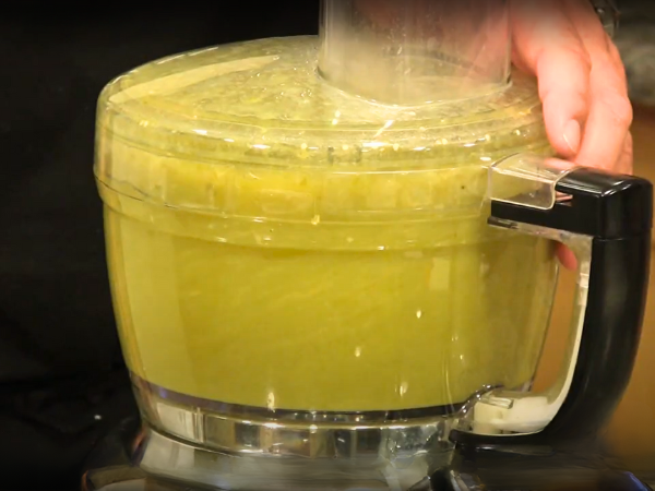 Preparing The Tomatillo Sauce  Blend until smooth