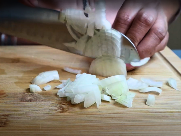 Soup Using Leeks And Beef -  Chopping Vegetables - Onions: Peel and chop into small pieces.