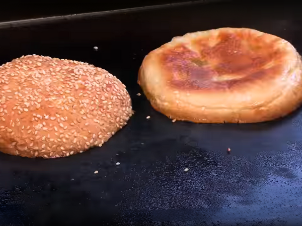 Swiss Mushroom Burger With Honey Drizzle- Toasting The Buns