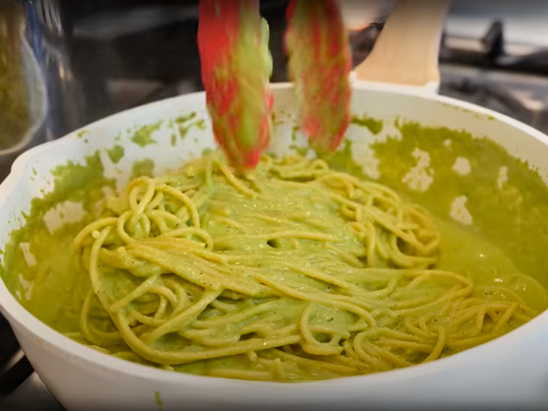 Tomatillo Chicken & Mushroom Pasta - Combining All Ingredients