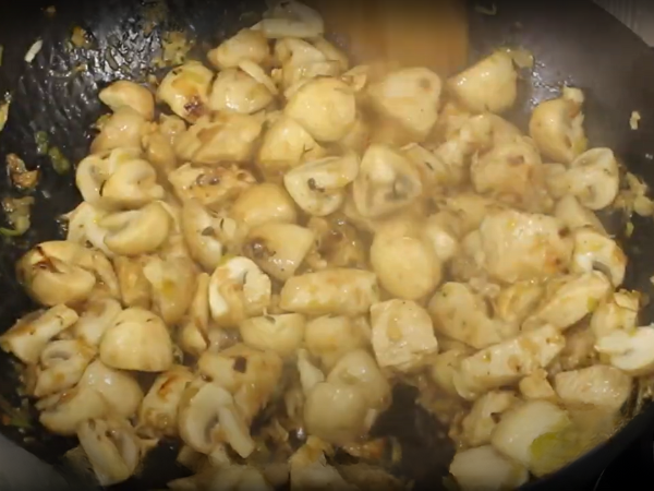 Tomatillo Chicken & Mushroom Pasta Recipe Sautéing The Mushrooms